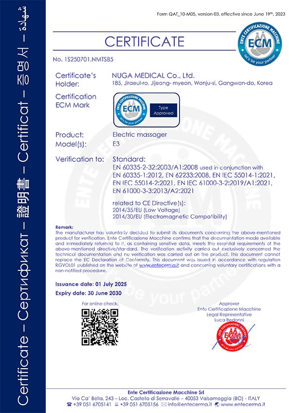 European safety certificate (ECM, Italy) · E3 · 30 June 2030 तक valid